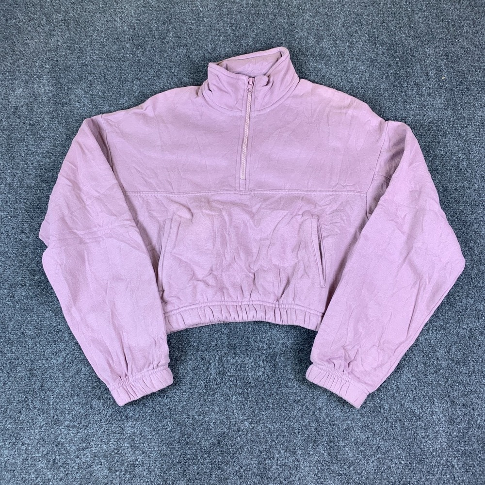 RSQ Cropped Sweatshirt Womens Small Purple Fleece Lined Mock Neck Quarter Zip